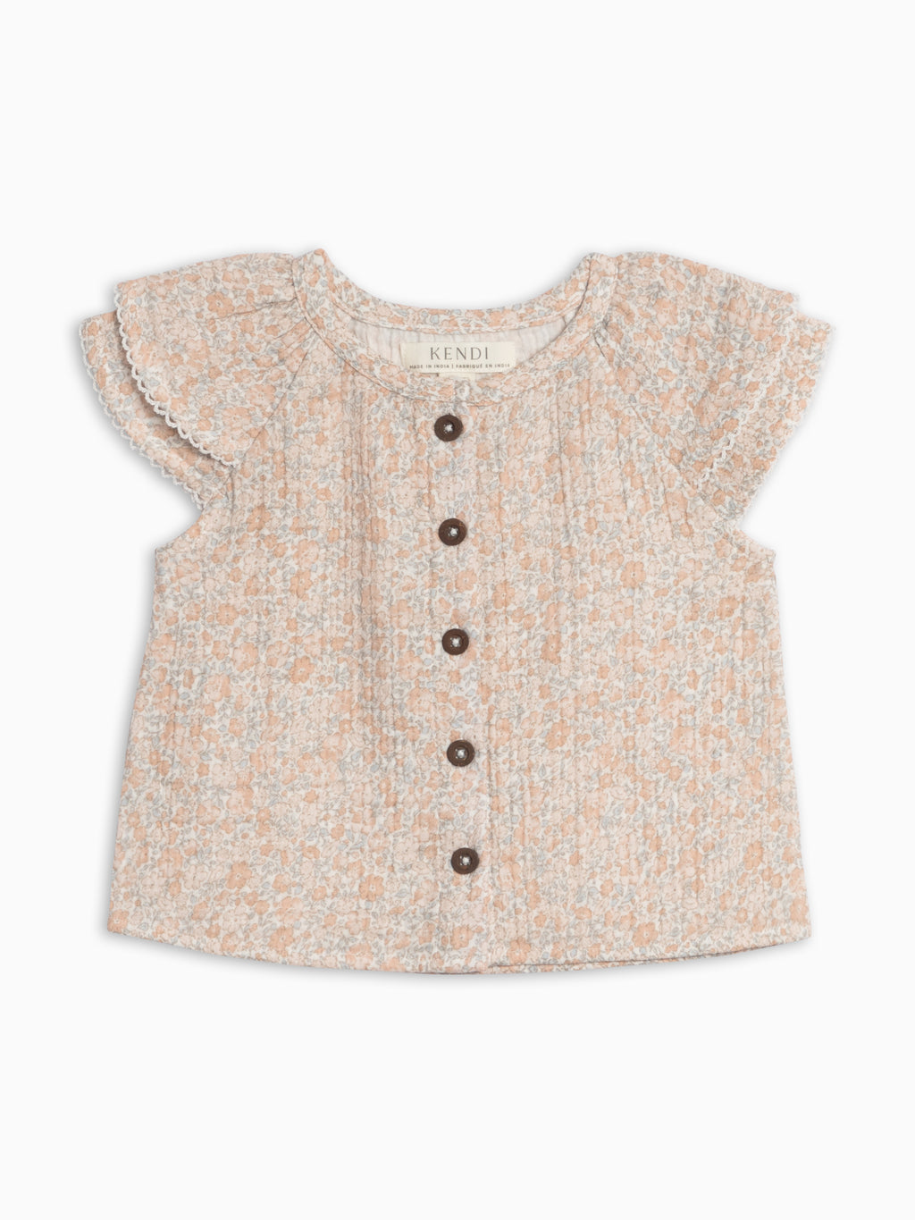 Nelly Muslin Ruffle Sleeve Top - Belmont Floral / Shell + Powder Sale : Baby-Kids : Tops : Shirts : Short Sleeves KENDI by Colored Organics Nelly Muslin Ruffle Sleeve Top | Colored Organics®