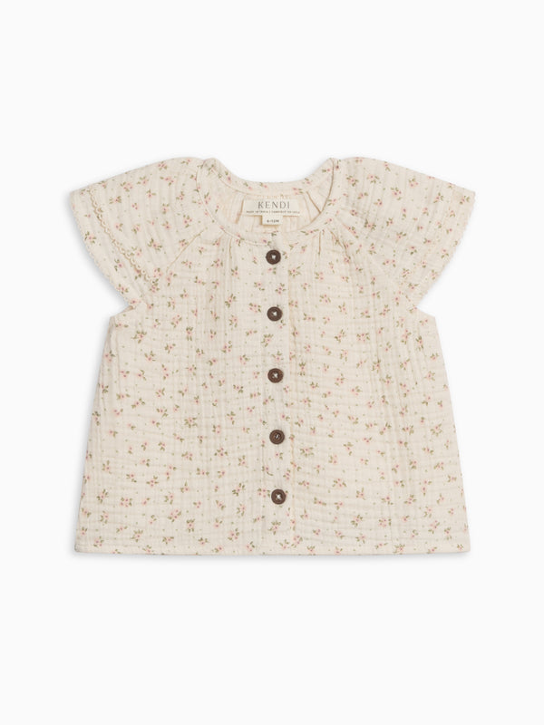 Nelly Muslin Ruffle Sleeve Top - Garden KENDI by Colored Organics 
