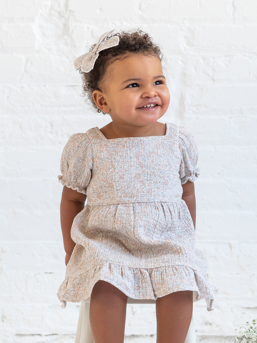 Celine Muslin Square Neck Dress - Belmont Floral / Shell + Powder