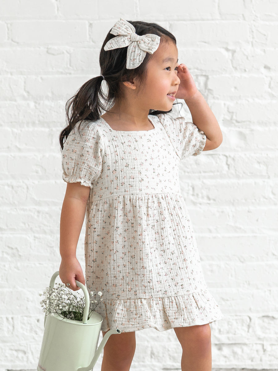 Celine Organic Muslin Square Neck Dress | Camellia Floral