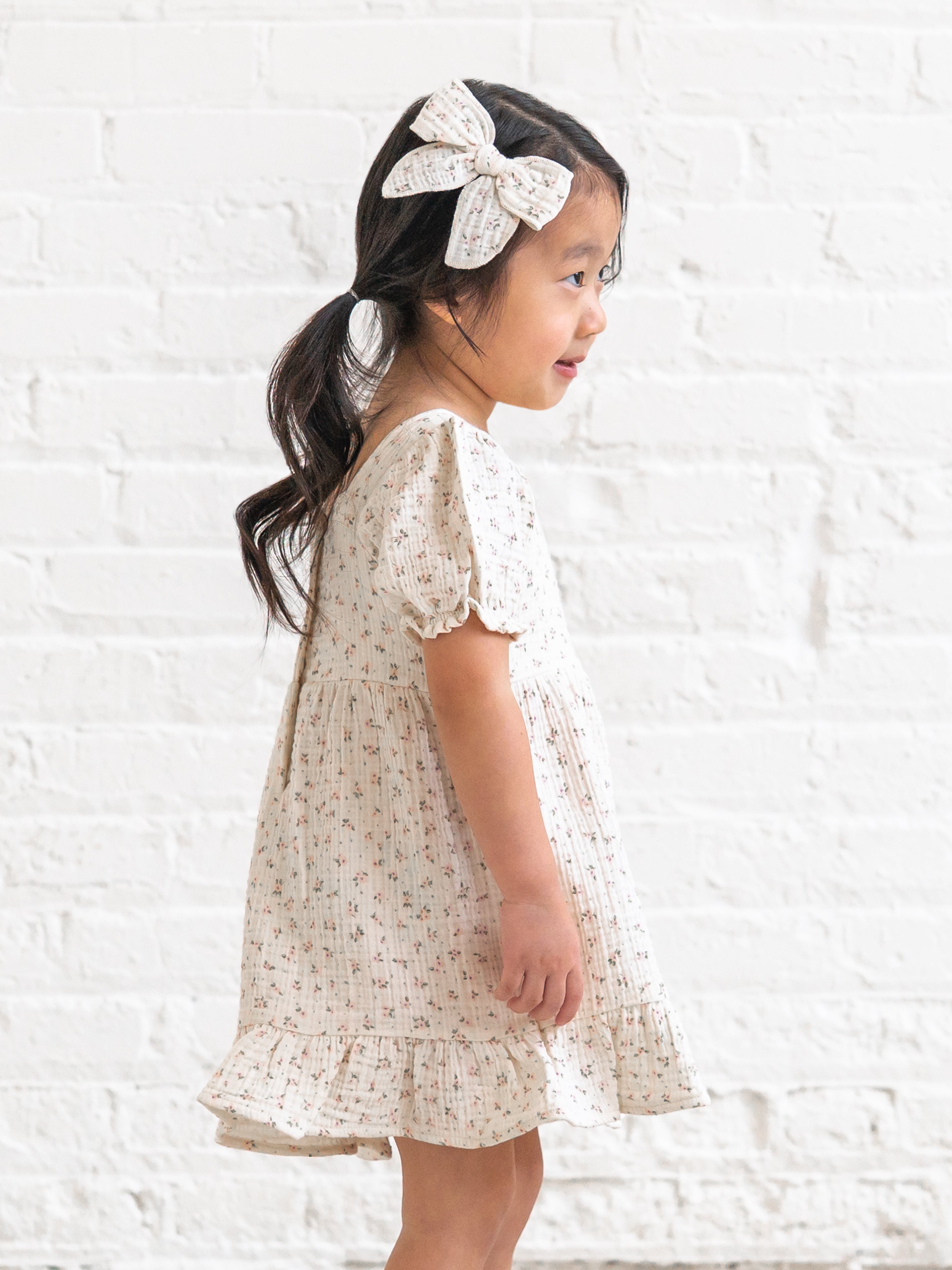 Celine Muslin Square Neck Dress - Camellia Floral / Shell + Fern