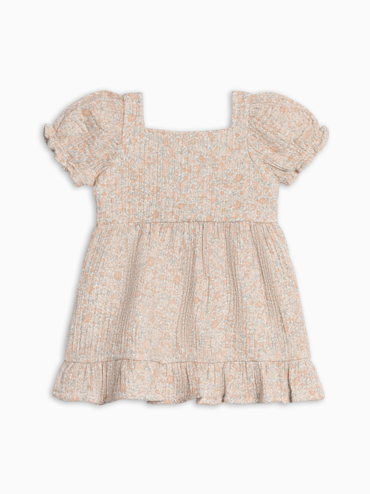 Celine Muslin Square Neck Dress - Belmont Floral / Shell + Powder Baby-Kids : Dresses : Short Sleeves KENDI by Colored Organics Celine Muslin Square Neck Dress | Colored Organics®