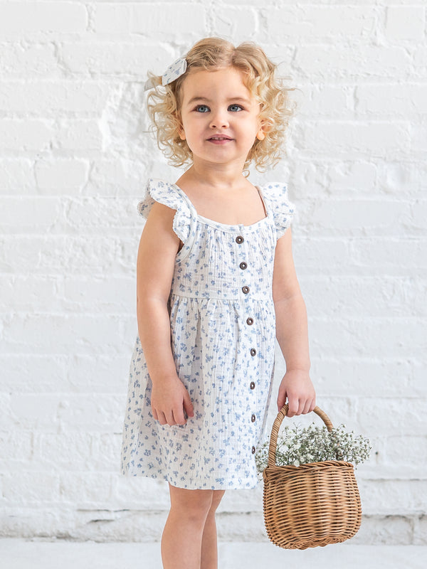 Maisy Muslin Ruffle Strap Dress - Rosebay Floral / Coconut + Sea