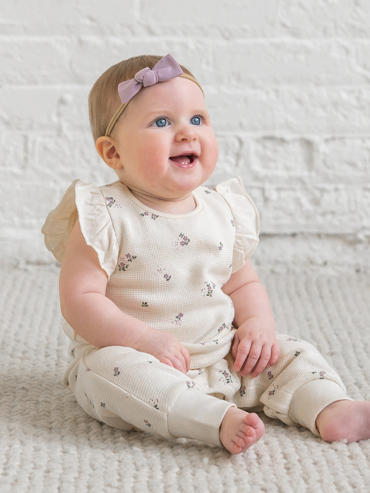 Maci Waffle Ruffle Tank Romper - Sylva Floral / Fog + Fern Baby : One Pieces : Rompers : Tanks KENDI by Colored Organics Maci Waffle Ruffle Tank Romper - Sylva | Colored Organics®