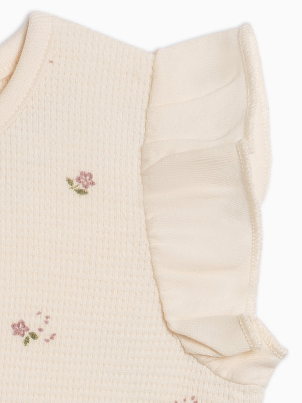 Maci Waffle Ruffle Tank Romper - Sylva Floral / Fog + Fern Baby : One Pieces : Rompers : Tanks KENDI by Colored Organics Organic Cotton Baby Maci Waffle Tank Romper