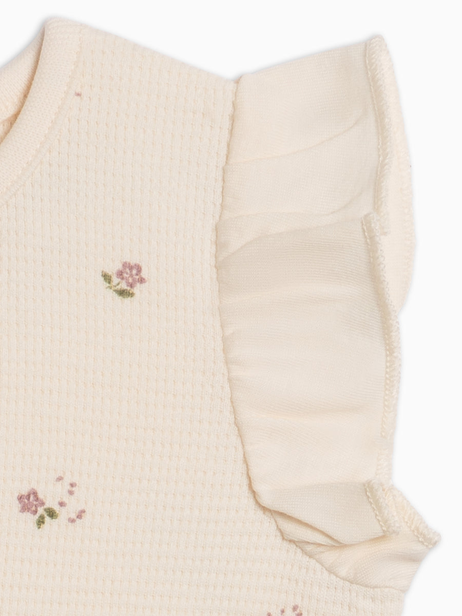 Maci Waffle Ruffle Tank Romper - Sylva Floral / Fog + Fern Baby : One Pieces : Rompers : Tanks KENDI by Colored Organics Organic Cotton Baby Maci Waffle Tank Romper