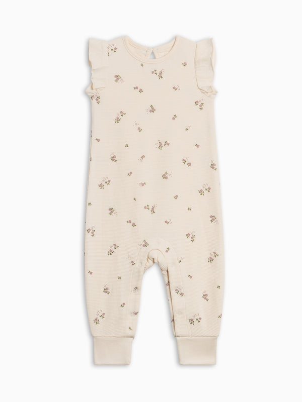 Maci Waffle Ruffle Tank Romper - Sylva Floral / Fog + Fern Baby : One Pieces : Rompers : Tanks KENDI by Colored Organics Organic Cotton Baby Maci Waffle Tank Romper