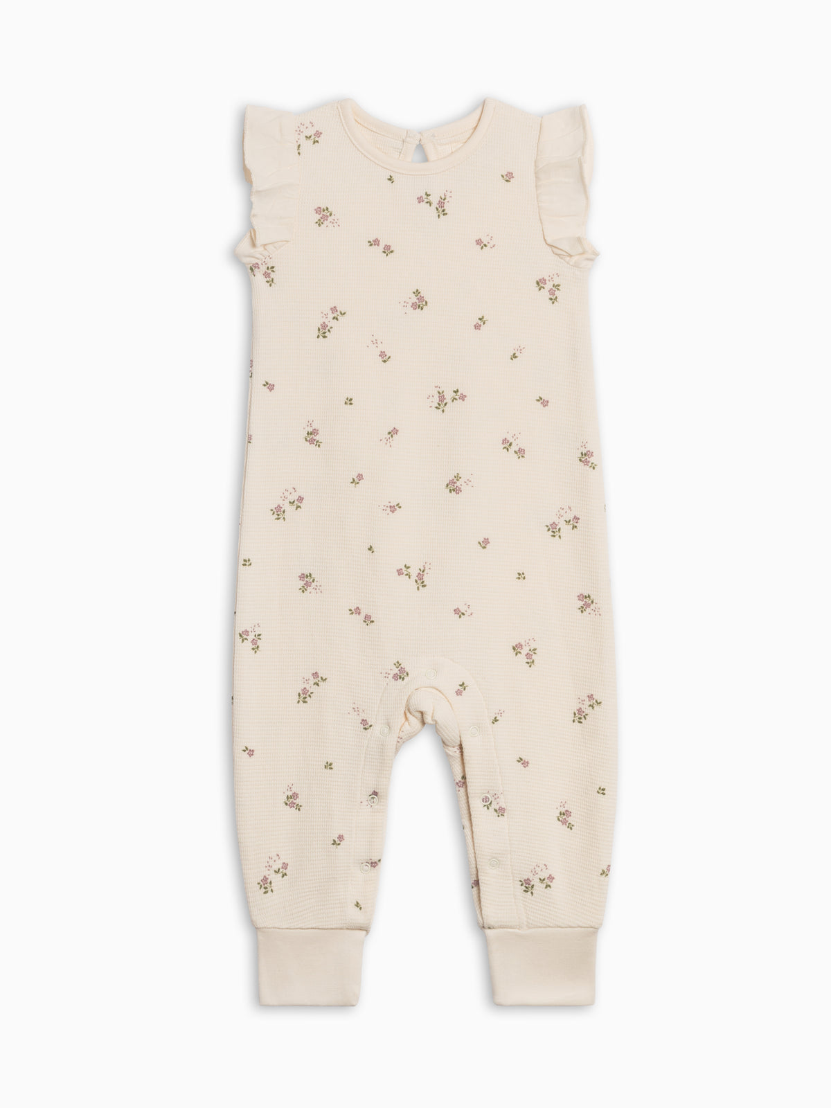 Maci Waffle Ruffle Tank Romper - Sylva Floral / Fog + Fern Baby : One Pieces : Rompers : Tanks KENDI by Colored Organics Maci Waffle Ruffle Tank Romper - Sylva | Colored Organics®