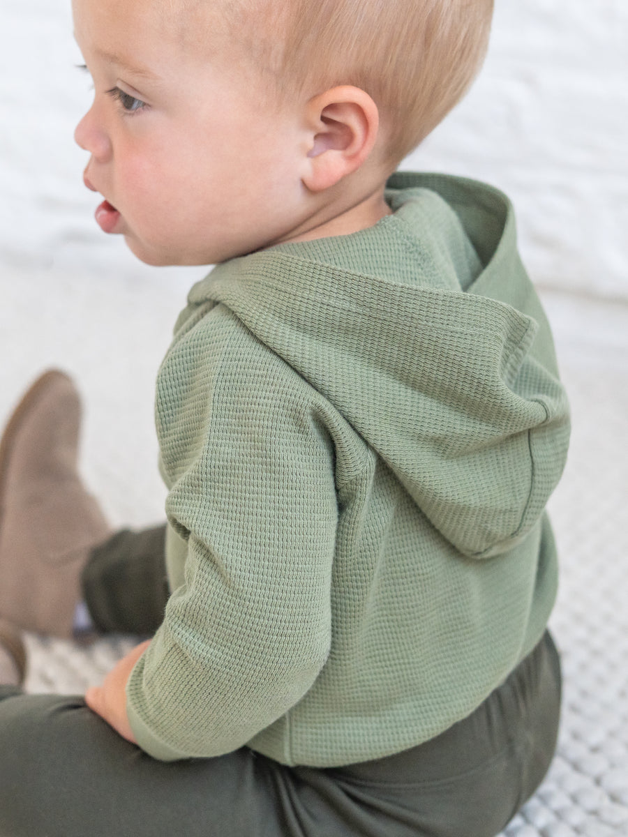 Cole Waffle Knit Hoodie Bodysuit - Fern