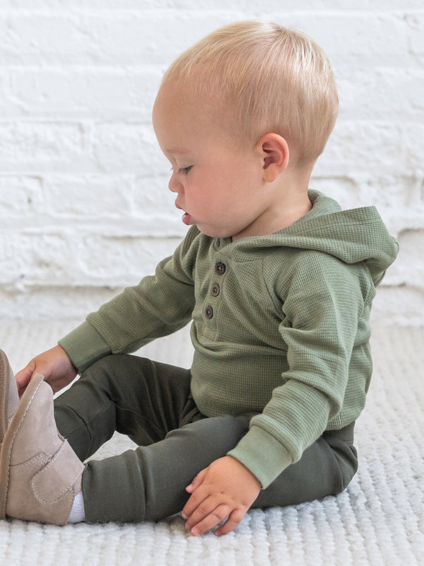 Cole Waffle Knit Hoodie Bodysuit - Fern