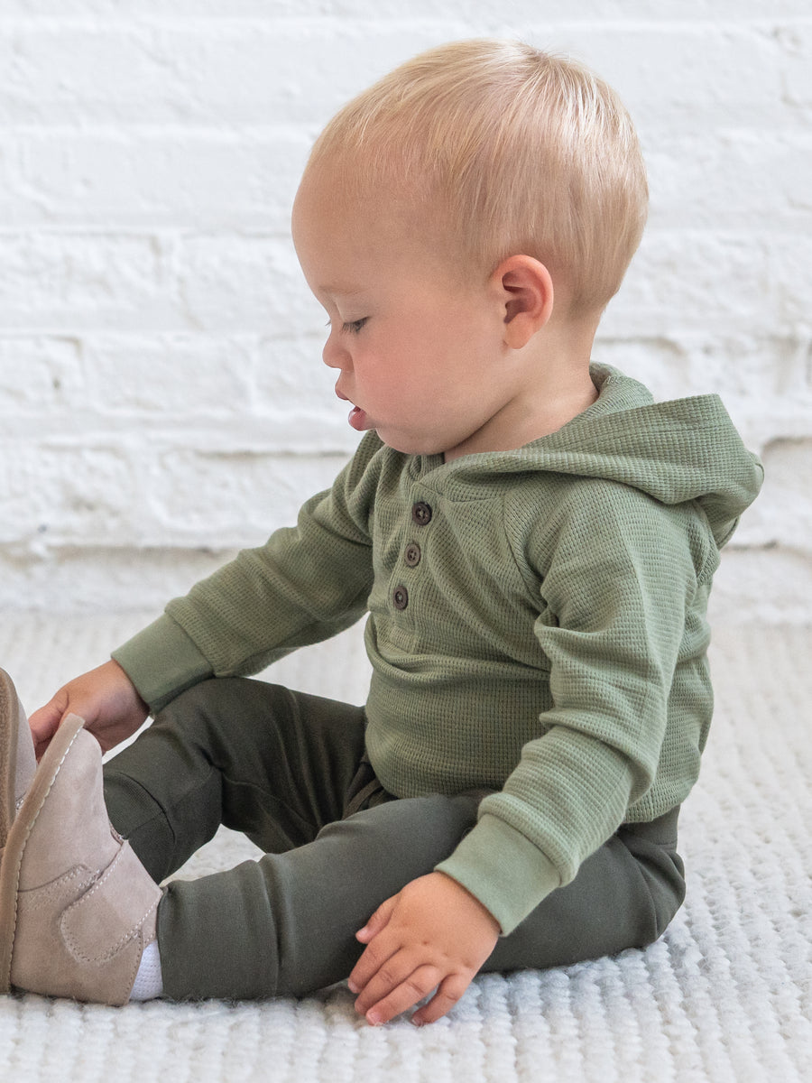 Cole Waffle Knit Hoodie Bodysuit - Fern