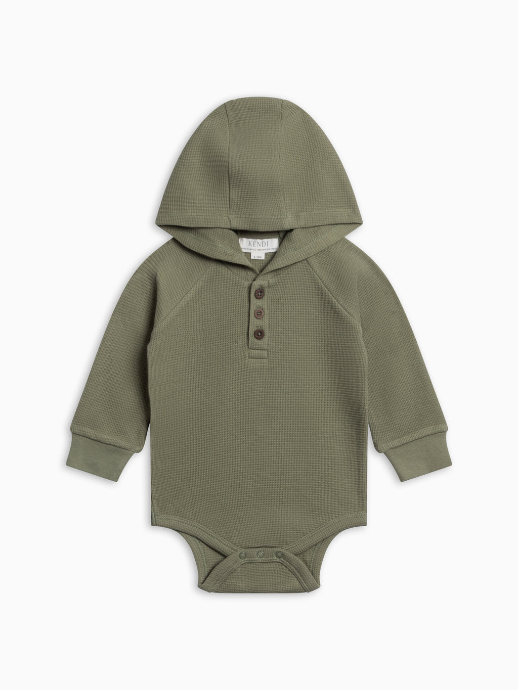Cole Waffle Knit Hoodie Bodysuit - Fern Baby : One Pieces : Bodysuits : Long Sleeves KENDI by Colored Organics Baby Cole Waffle Knit Hoodie Bodysuit | Colored Organics®