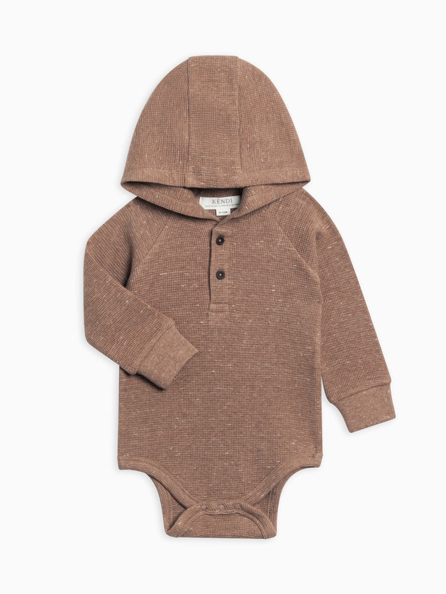 Cole Waffle Knit Hoodie Bodysuit Sale :Baby :One Pieces :Bodysuits :Long Sleeves Kendi Organic Cotton Baby Waffle Knit Long Sleeve Hoodie Bodysuit
