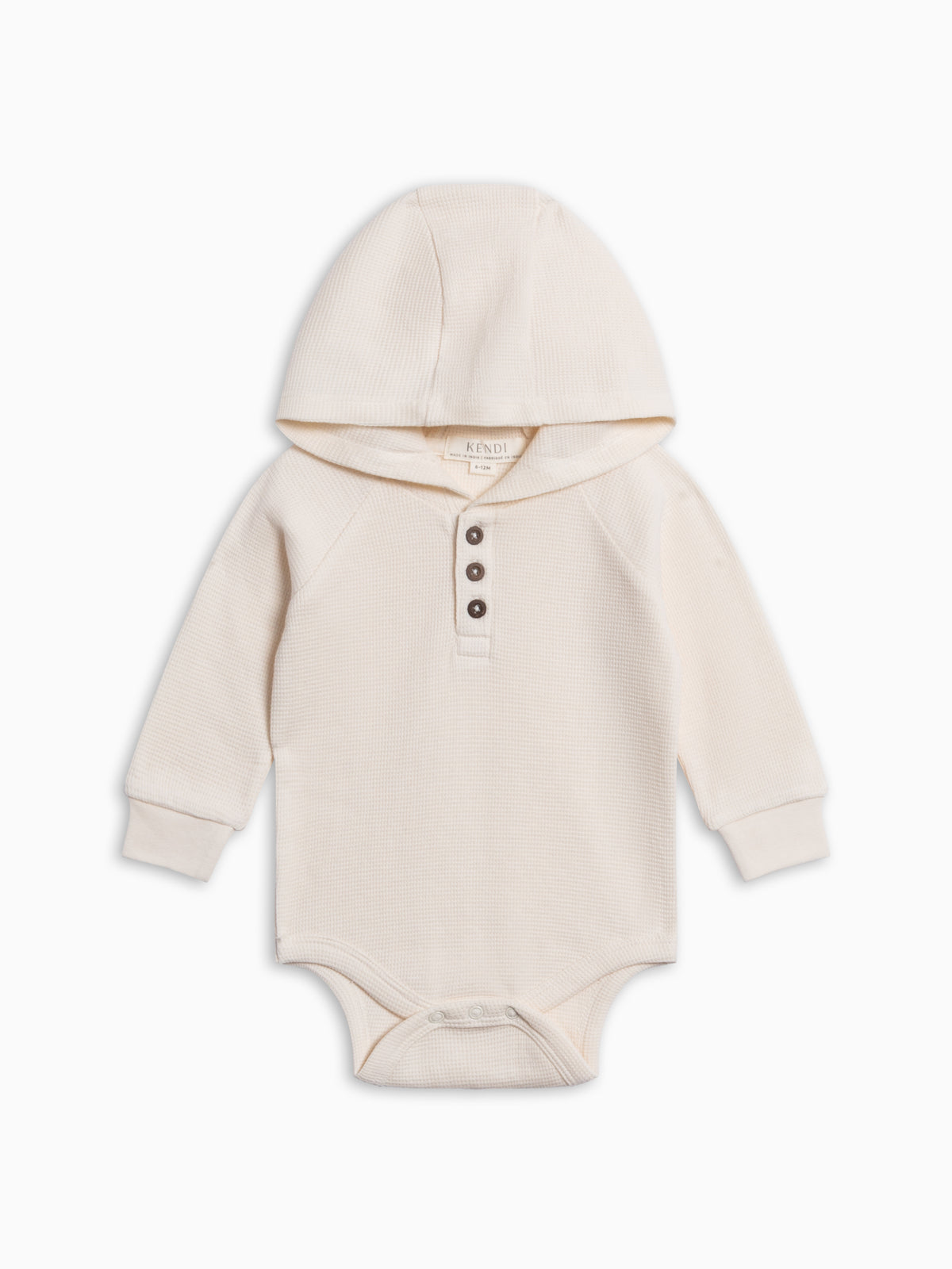 Cole Waffle Knit Hoodie Bodysuit - Ivory Baby : One Pieces : Bodysuits : Long Sleeves KENDI by Colored Organics Baby Cole Waffle Knit Hoodie Bodysuit | Colored Organics®