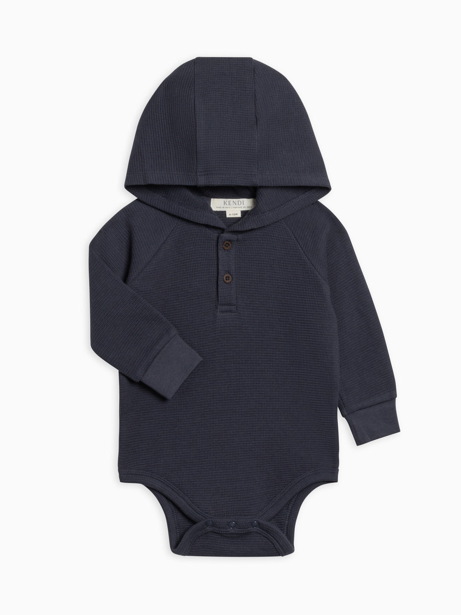 Cole Waffle Knit Hoodie Bodysuit Sale :Baby :One Pieces :Bodysuits :Long Sleeves Kendi Organic Cotton Baby Waffle Knit Long Sleeve Hoodie Bodysuit