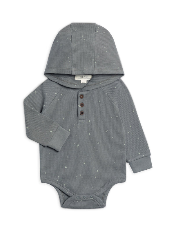 Cole Waffle Knit Hoodie Bodysuit Baby : One Pieces : Bodysuits : Long Sleeves Kendi Organic Cotton Baby Waffle Knit Long Sleeve Hoodie Bodysuit