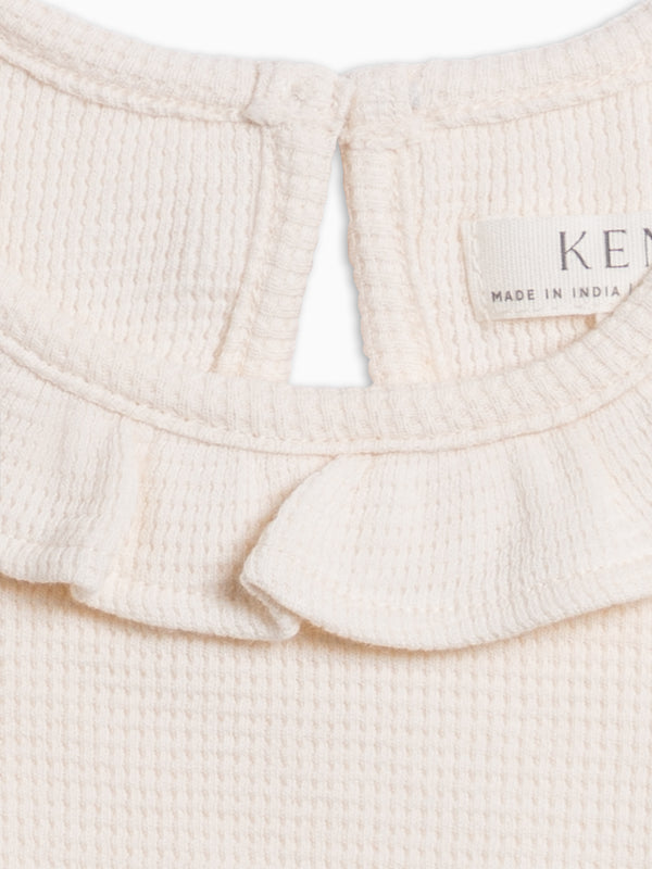 Mae Waffle Knit Ruffle Bodysuit - Ivory