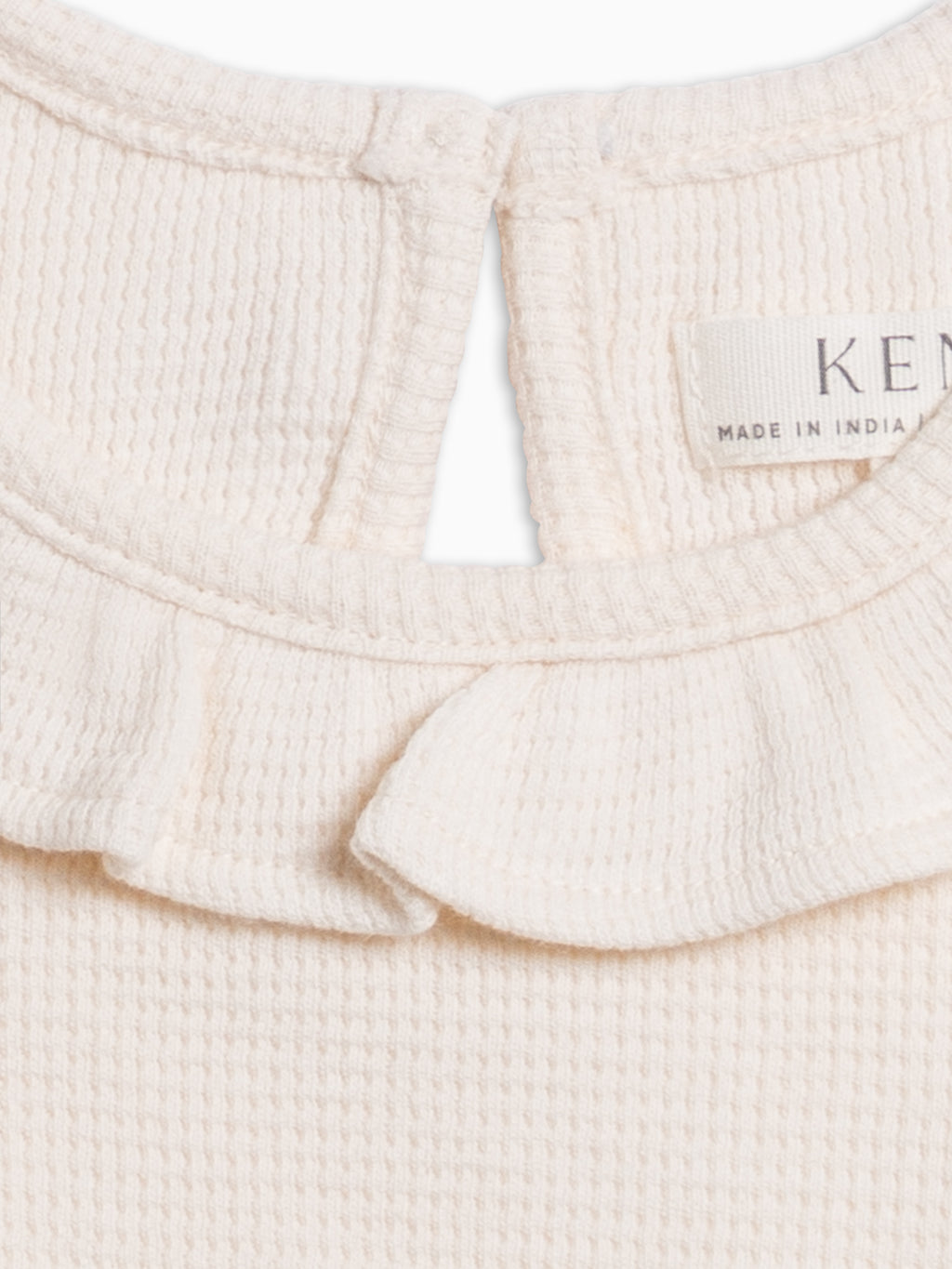 Mae Waffle Knit Ruffle Bodysuit - Ivory Baby : One Pieces : Bodysuits : Long Sleeves KENDI by Colored Organics Mae Waffle Knit Ruffle Bodysuit | Colored Organics®