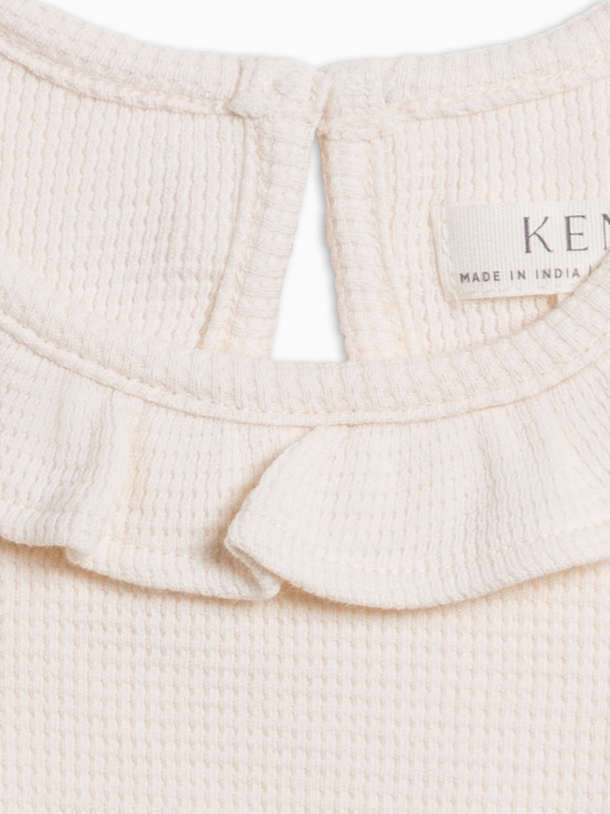 Mae Waffle Knit Ruffle Bodysuit - Ivory Baby : One Pieces : Bodysuits : Long Sleeves KENDI by Colored Organics Mae Waffle Knit Ruffle Bodysuit | Colored Organics®