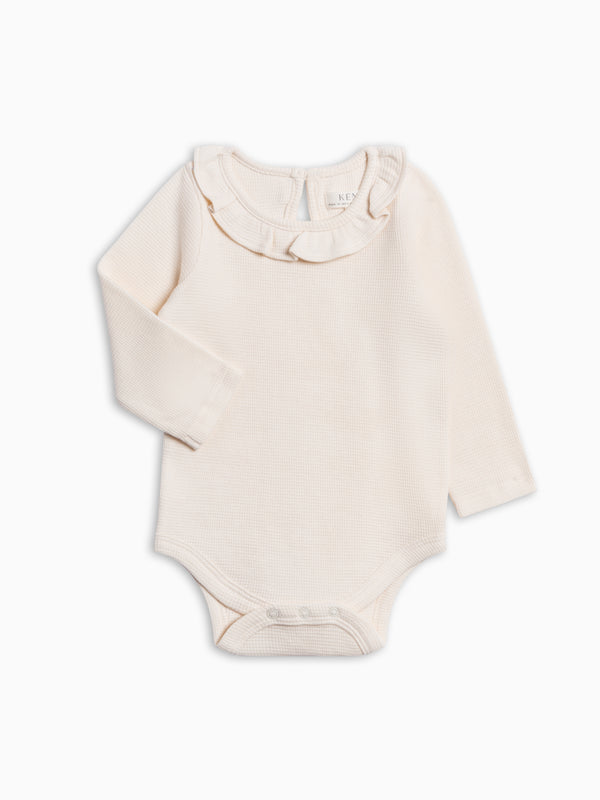 Mae Waffle Knit Ruffle Bodysuit - Ivory