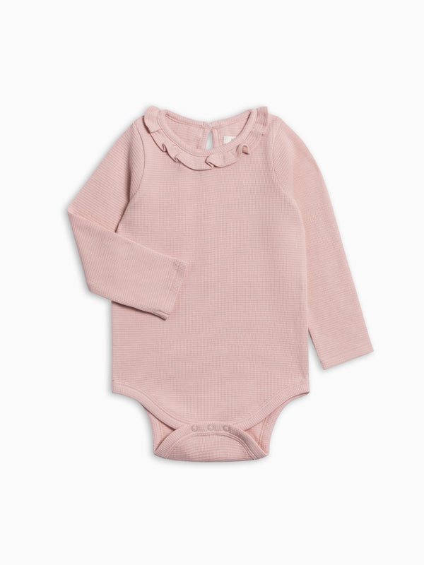Mae Waffle Knit Ruffle Bodysuit - Petal Pink