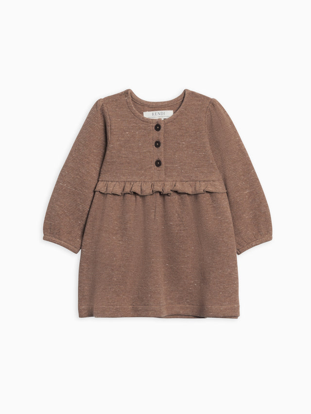 Nina Waffle Knit Ruffle Waist Dress Sale :Baby-Kids :Dresses :Long Sleeves Kendi Organic Cotton Baby and Kids Nina Waffle Knit Dress