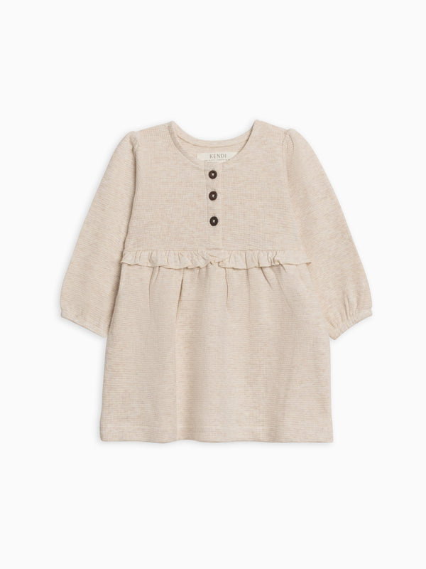 Nina Waffle Knit Ruffle Waist Dress Sale : Baby-Kids : Dresses : Long Sleeves Kendi Organic Cotton Baby and Kids Nina Waffle Knit Dress