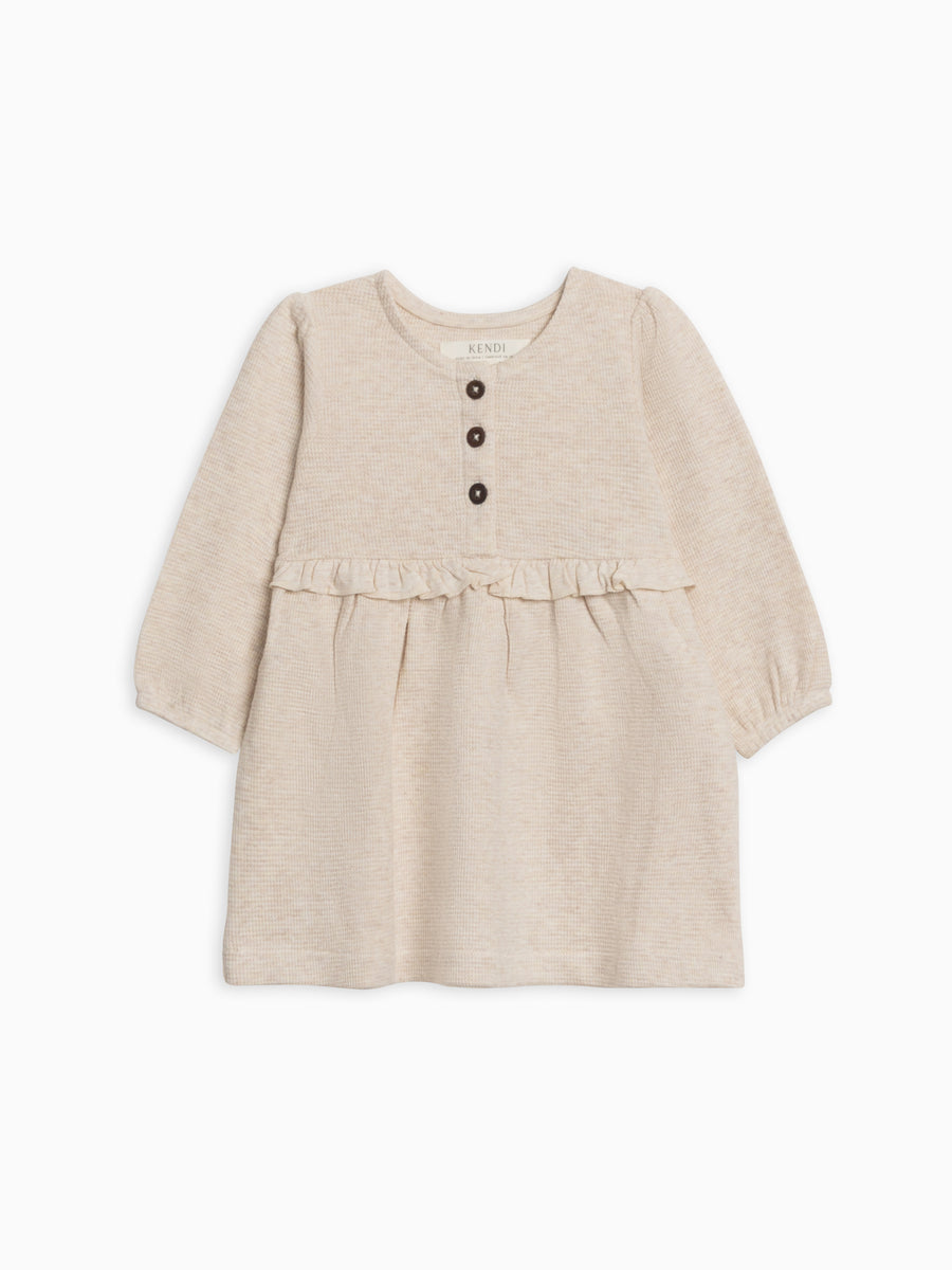 Nina Waffle Knit Ruffle Waist Dress Sale : Baby-Kids : Dresses : Long Sleeves Kendi Organic Cotton Baby and Kids Nina Waffle Knit Dress
