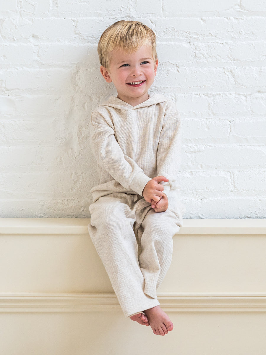 Cooper Waffle Knit Hooded Pullover Sale : Baby-Kids : Tops : Tees : Long Sleeves Kendi Organic Cotton Baby and Kids Cooper Waffle Knit Long Sleeve Hooded Pullover