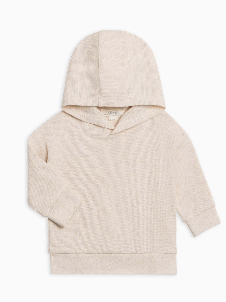 Cooper Waffle Knit Hooded Pullover Baby-Kids : Tops : Tees : Long Sleeves Kendi Organic Cotton Baby and Kids Cooper Waffle Knit Long Sleeve Hooded Pullover