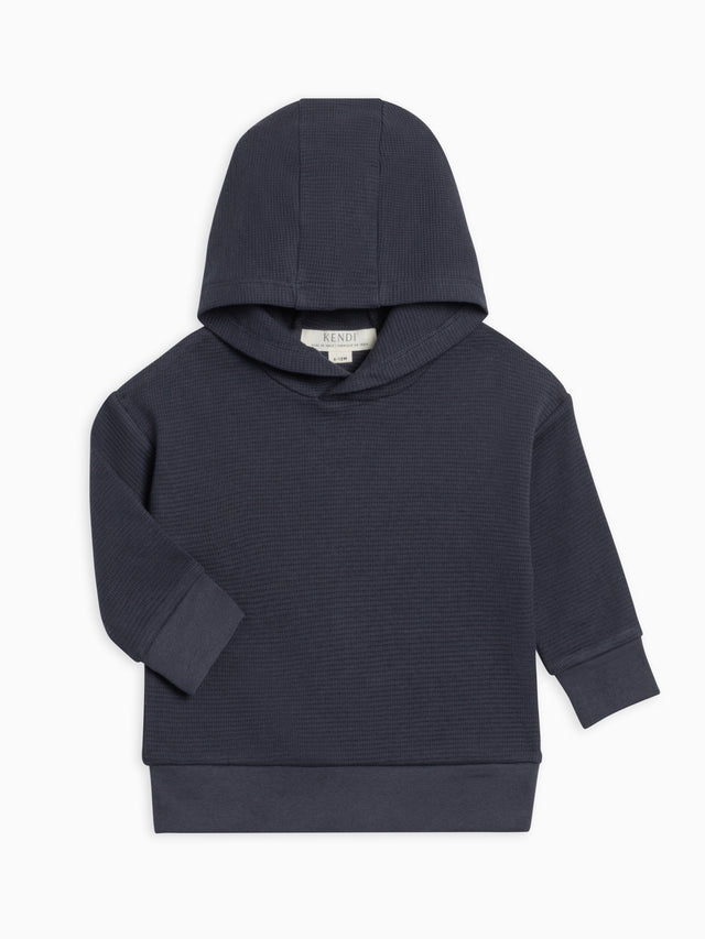 Cooper Waffle Knit Hooded Pullover Baby-Kids : Tops : Tees : Long Sleeves Kendi Organic Cotton Baby and Kids Cooper Waffle Knit Long Sleeve Hooded Pullover