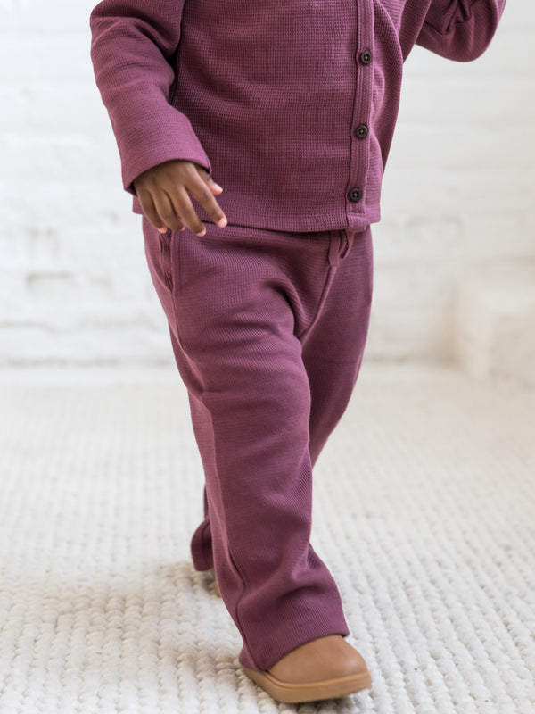 Clove Waffle Knit Straight Leg Pants Sale : Baby-Kids : Bottoms : Joggers Kendi Organic Cotton Baby and Kids Clove Waffle Knit Pants