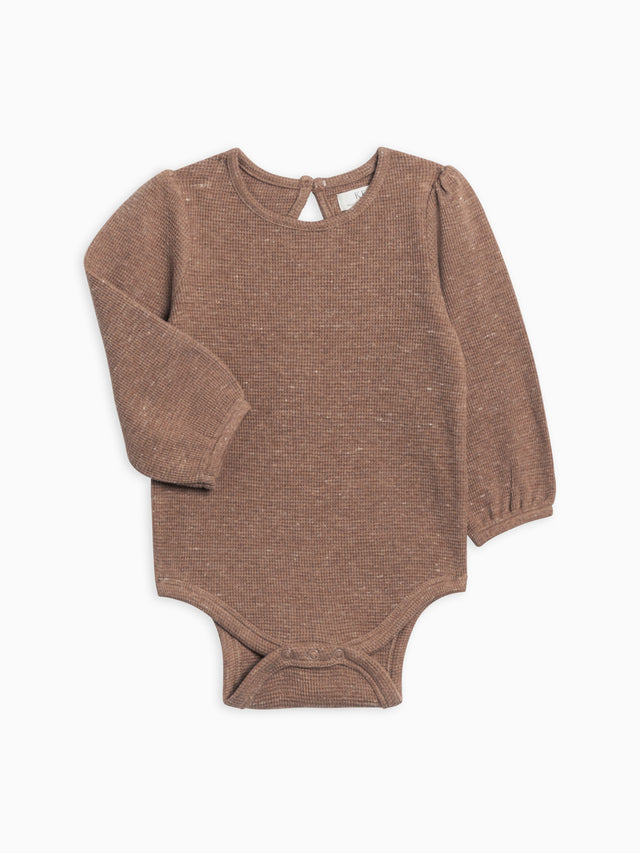 Jill Waffle Knit Long Sleeve Bodysuit Baby : One Pieces : Bodysuits : Long Sleeves Kendi Organic Cotton Baby Waffle Knit Ruffle Long Sleeve Bodysuit