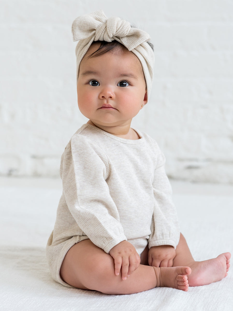 Jill Waffle Knit Long Sleeve Bodysuit Baby : One Pieces : Bodysuits : Long Sleeves Kendi Organic Cotton Baby Waffle Knit Ruffle Long Sleeve Bodysuit