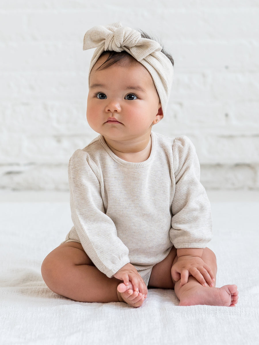 Jill Waffle Knit Long Sleeve Bodysuit Baby : One Pieces : Bodysuits : Long Sleeves Kendi Organic Cotton Baby Waffle Knit Ruffle Long Sleeve Bodysuit