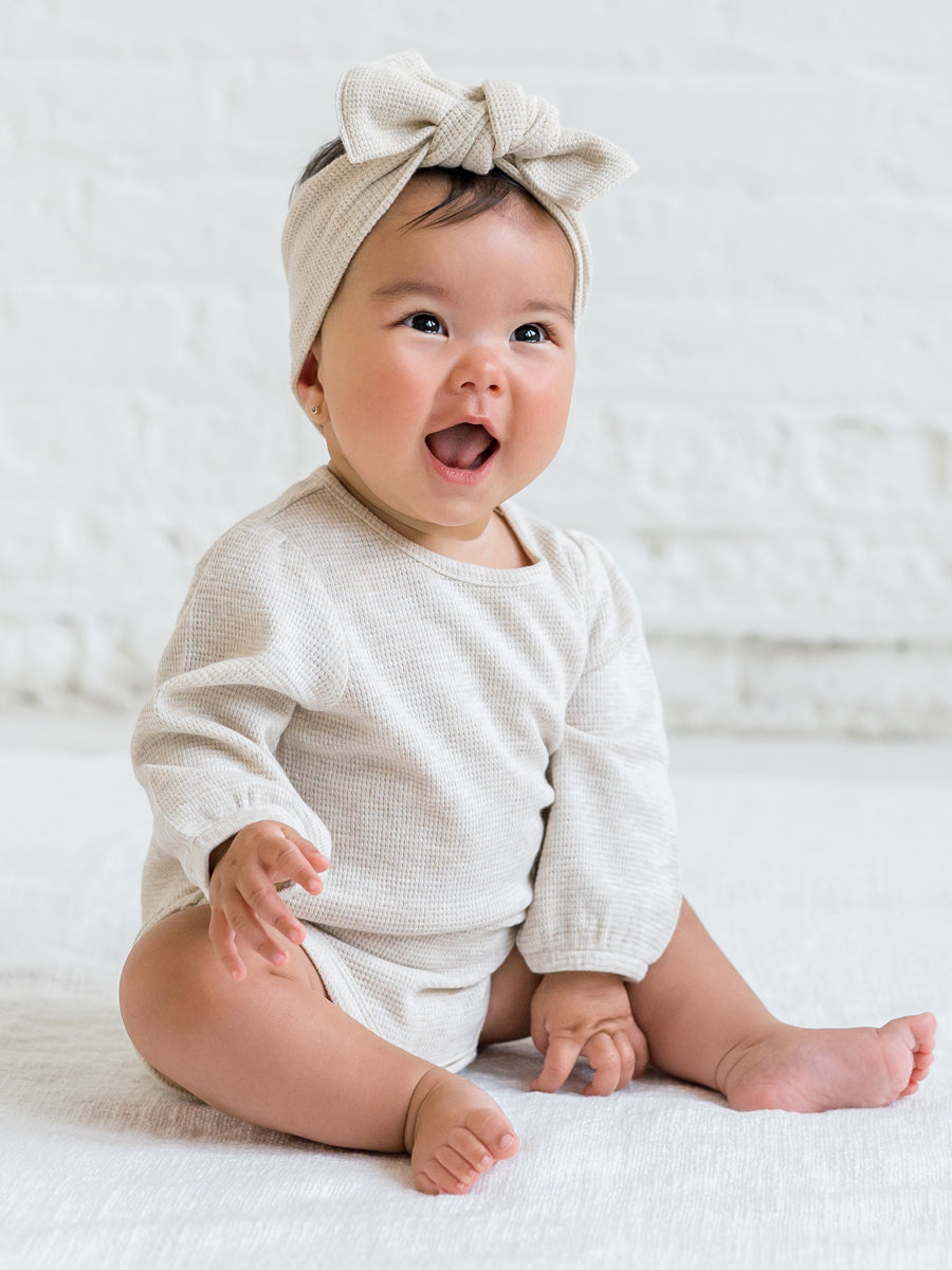 Jill Waffle Knit Long Sleeve Bodysuit Baby : One Pieces : Bodysuits : Long Sleeves Kendi Organic Cotton Baby Waffle Knit Ruffle Long Sleeve Bodysuit