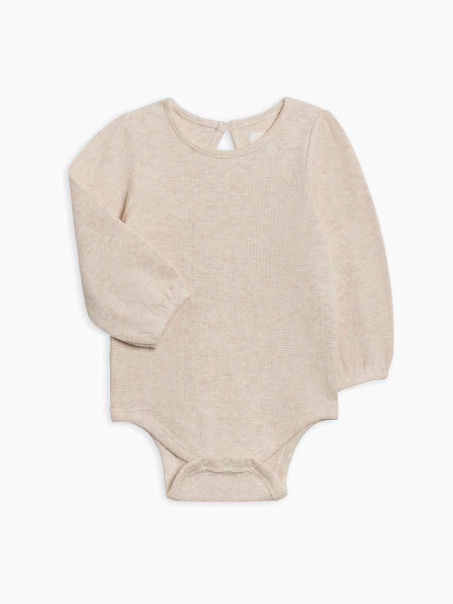 Jill Waffle Knit Long Sleeve Bodysuit Baby : One Pieces : Bodysuits : Long Sleeves Kendi Organic Cotton Baby Waffle Knit Ruffle Long Sleeve Bodysuit