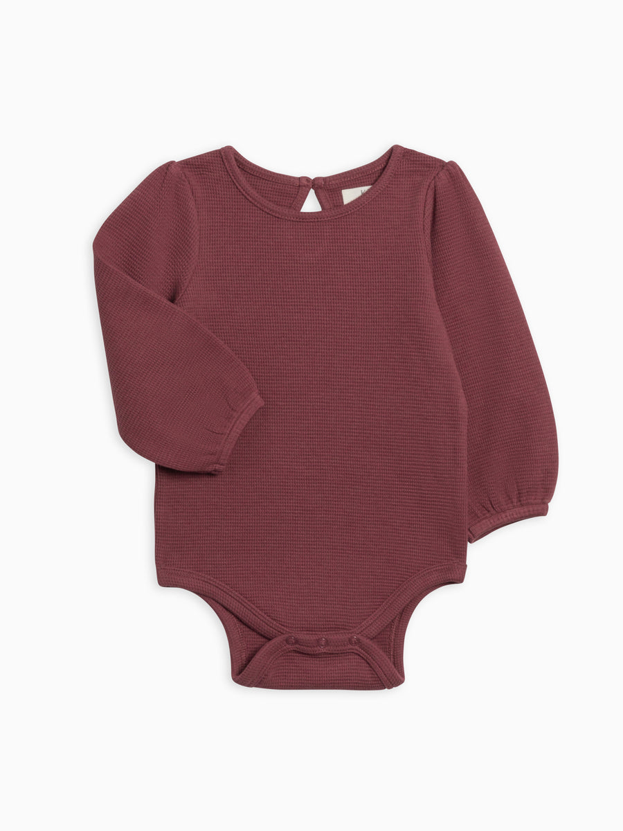 Jill Waffle Knit Long Sleeve Bodysuit Baby : One Pieces : Bodysuits : Long Sleeves Kendi Organic Cotton Baby Waffle Knit Ruffle Long Sleeve Bodysuit