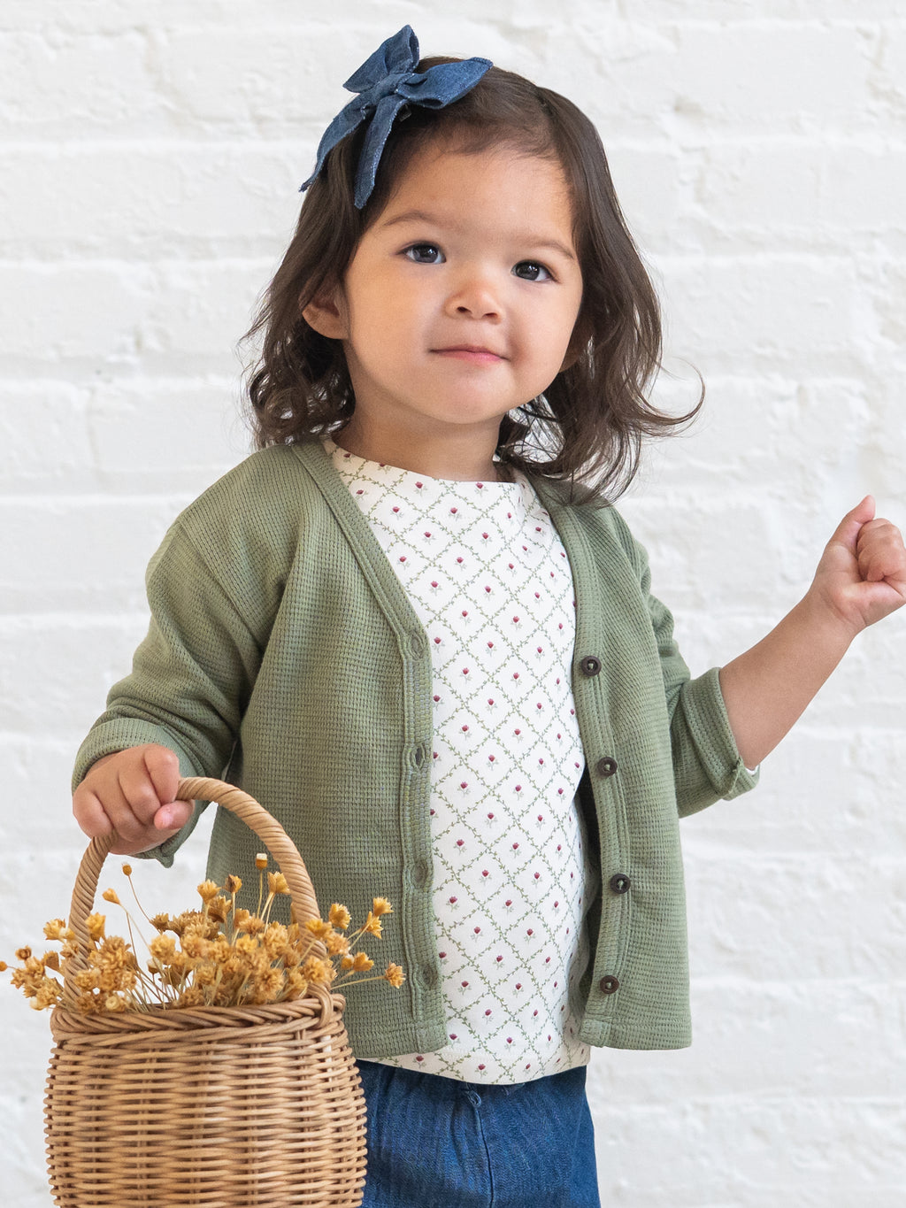 Wells Waffle Knit Button Cardigan - Fern Baby-Kids : Tops : Cardigans : Long Sleeves KENDI by Colored Organics Wells Waffle Knit Button Cardigan | Colored Organics®