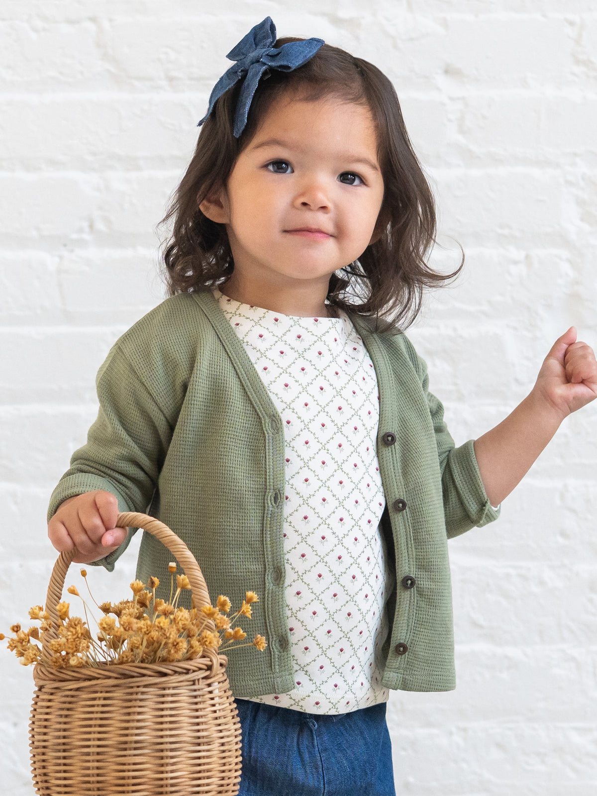 Wells Waffle Knit Button Cardigan - Fern Baby-Kids : Tops : Cardigans : Long Sleeves KENDI by Colored Organics Wells Waffle Knit Button Cardigan | Colored Organics®