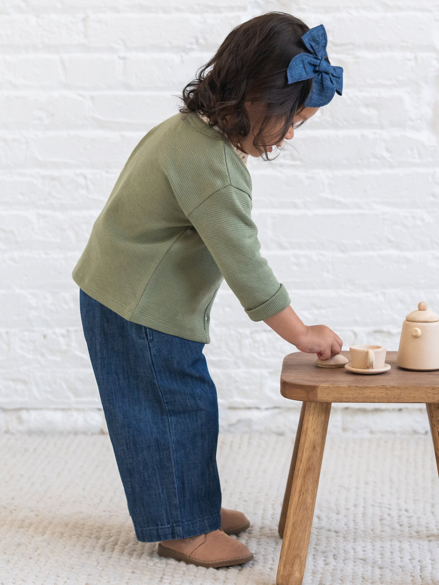 Wells Waffle Knit Button Cardigan - Fern Baby-Kids : Tops : Cardigans : Long Sleeves KENDI by Colored Organics Wells Waffle Knit Button Cardigan | Colored Organics®