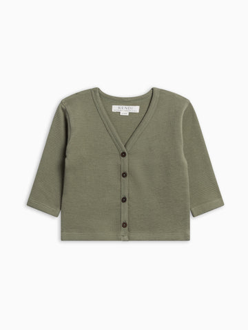 Wells Waffle Knit Button Cardigan - Fern Baby-Kids : Tops : Cardigans : Long Sleeves KENDI by Colored Organics Wells Waffle Knit Button Cardigan | Colored Organics®