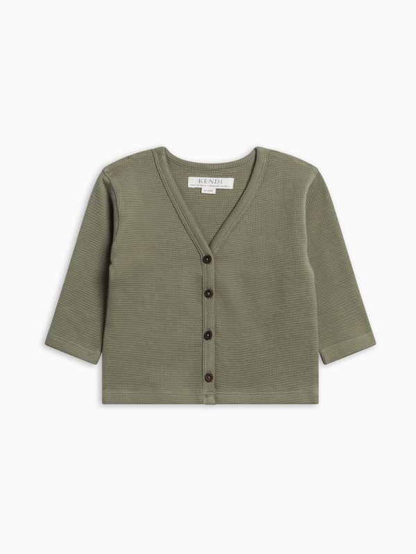 PRE ORDER Wells Waffle Knit Button Cardigan - Fern Baby-Kids : Tops : Cardigans : Long Sleeves KENDI by Colored Organics Wells Waffle Knit Button Cardigan | Colored Organics®