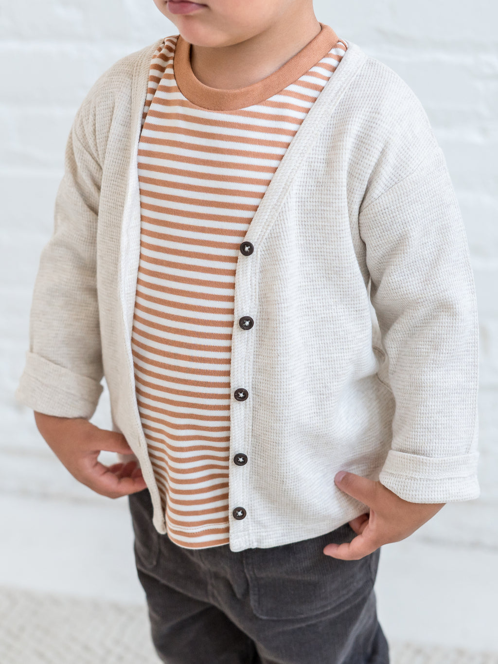 Wells Waffle Knit Button Cardigan Sale : Baby-Kids : Tops : Cardigans : Long Sleeves KENDI by Colored Organics Waffle Knit Baby Button Cardigan, Wells | Colored Organics®