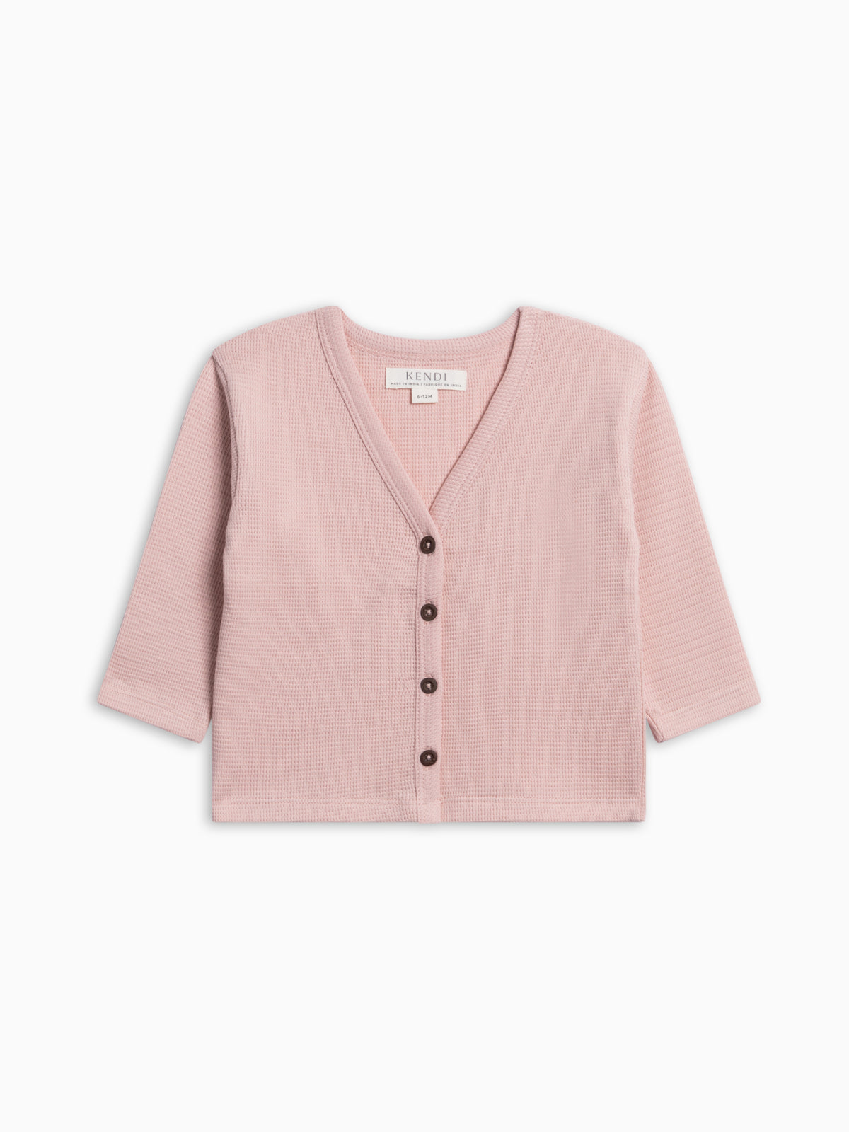 Wells Waffle Knit Button Cardigan - Petal Pink Baby-Kids : Tops : Cardigans : Long Sleeves KENDI by Colored Organics Wells Waffle Knit Button Cardigan | Colored Organics®