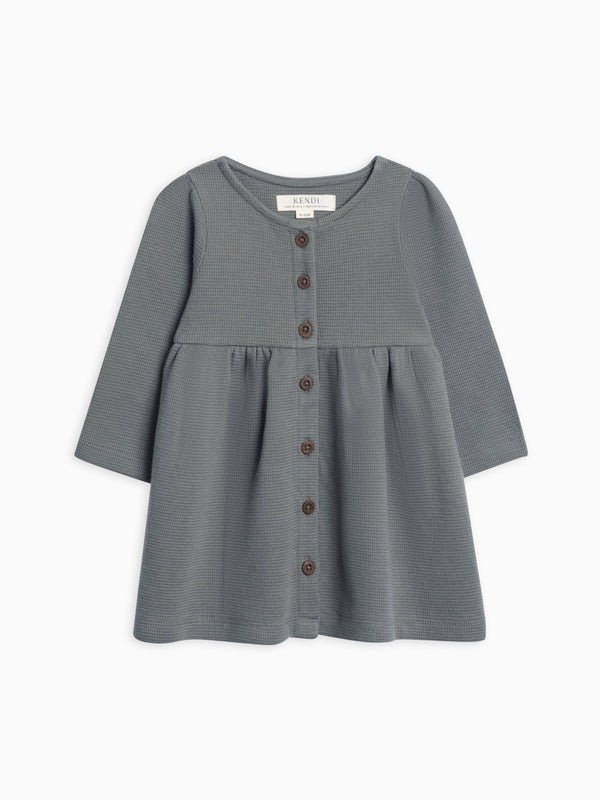 Arden Waffle Knit Button Front Dress Sale : Baby-Kids : Dresses : Long Sleeves Kendi Organic Cotton Baby and Kids Arden Waffle Knit Dress