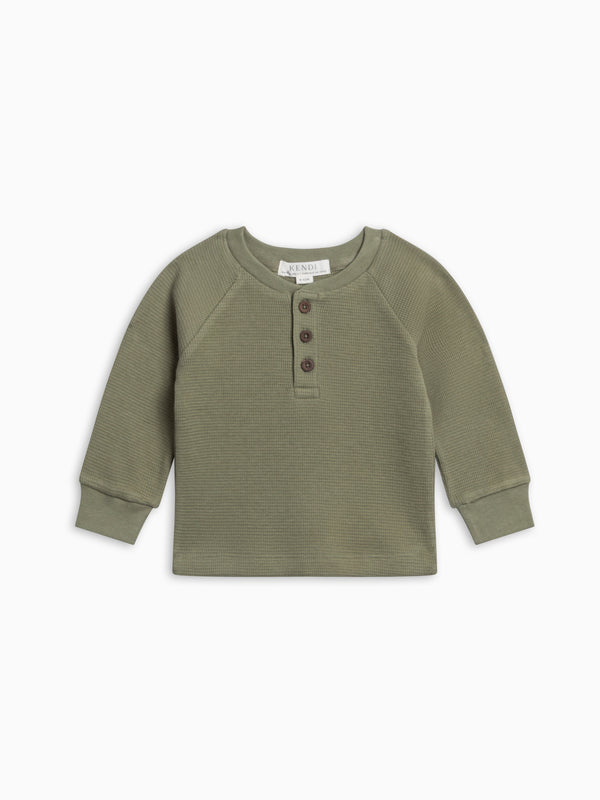 Jones Waffle Knit Henley Raglan Shirt - Fern