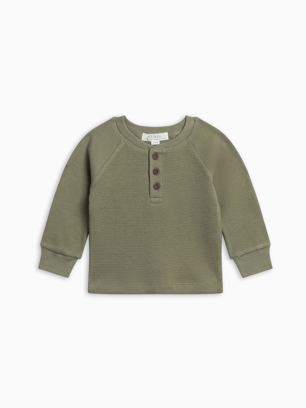 Jones Waffle Knit Henley Raglan Shirt - Fern Baby-Kids : Tops : Tees : Long Sleeves KENDI by Colored Organics Jones Waffle Knit Henley Raglan Shirt | Colored Organics®