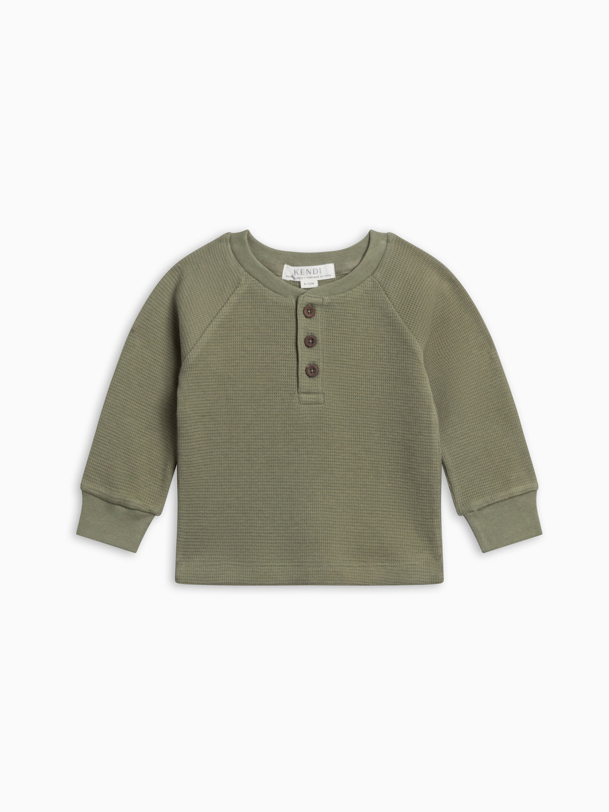 Jones Waffle Knit Henley Raglan Shirt - Fern Baby-Kids : Tops : Tees : Long Sleeves KENDI by Colored Organics Jones Waffle Knit Henley Raglan Shirt | Colored Organics®