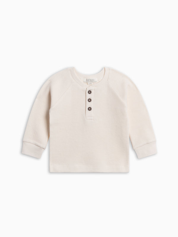 Jones Waffle Knit Henley Raglan Shirt - Ivory